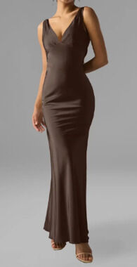 AW BRIDAL 6 S seal brown Rachael satin formal wedding prom maxi dress NEW B38